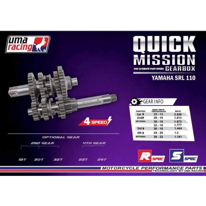 UMA RACING QUICK MISSION GEARBOX GEAR BOX FULL SET YAMAHA SRL 110
