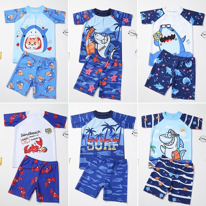 Children's Swimwear Boys Swimming Trunks Goggles Set Split One-Piece ...