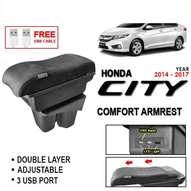 Honda City 20142017 HC13 Comfort Adjustable ArmRest (3 USB) Shopee