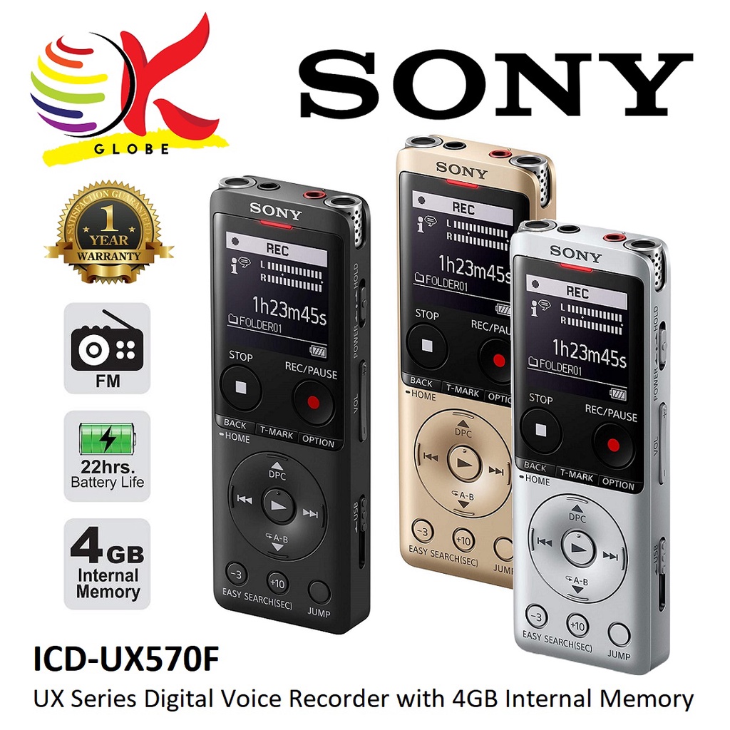 SONY ICDUX570F / UX570F UX SERIES DIGITAL VOICE RECORDER WITH 4GB