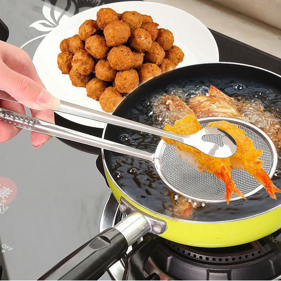Kitchen Stainless Steel Food Clip Snack Fryer Strainer BBQ Tongs Mesh ...