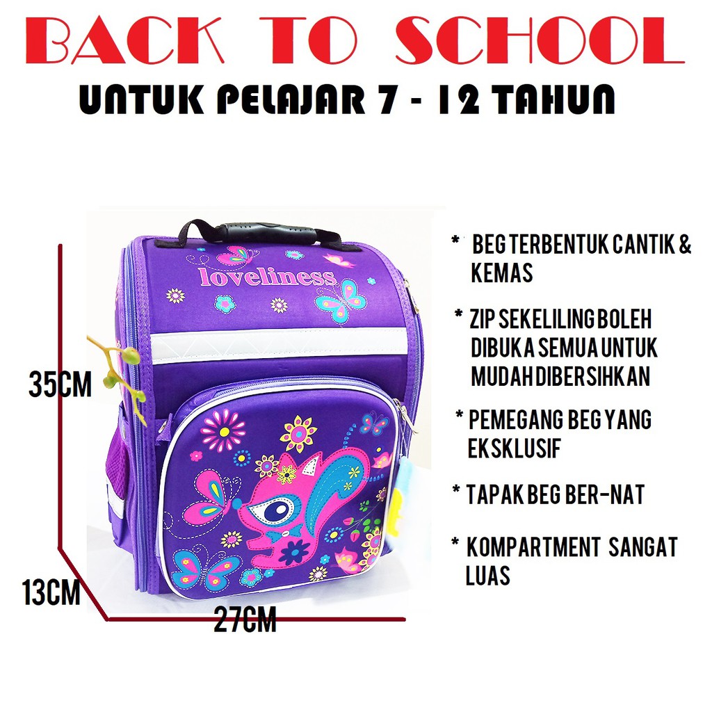 READY STOCK] Beg Sekolah Perempuan Tahan Lama, Berzip Seluruh Beg
