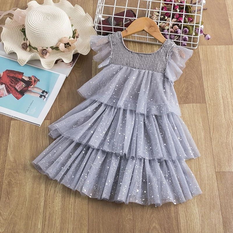 READY STOCK Grey Kids Baby Girls Layer Lace Princess Dress Party Shopee Malaysia