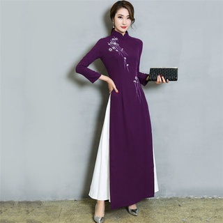 Graceful Vietnam Style Floral Traditional Dress for Women Asian