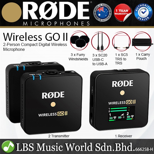 Rode Wireless GO II Compact Wireless Mic Microphone System and Recorder ...