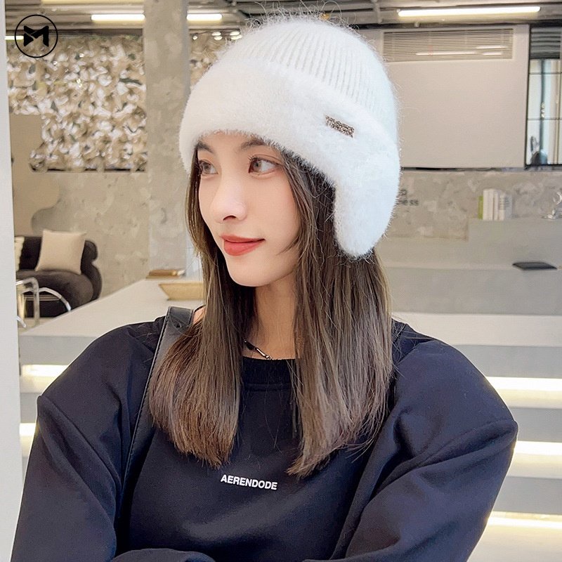 Boutique Rabbit Fur Ear Protection Knitted Hat Women's Winter 2022 New ...