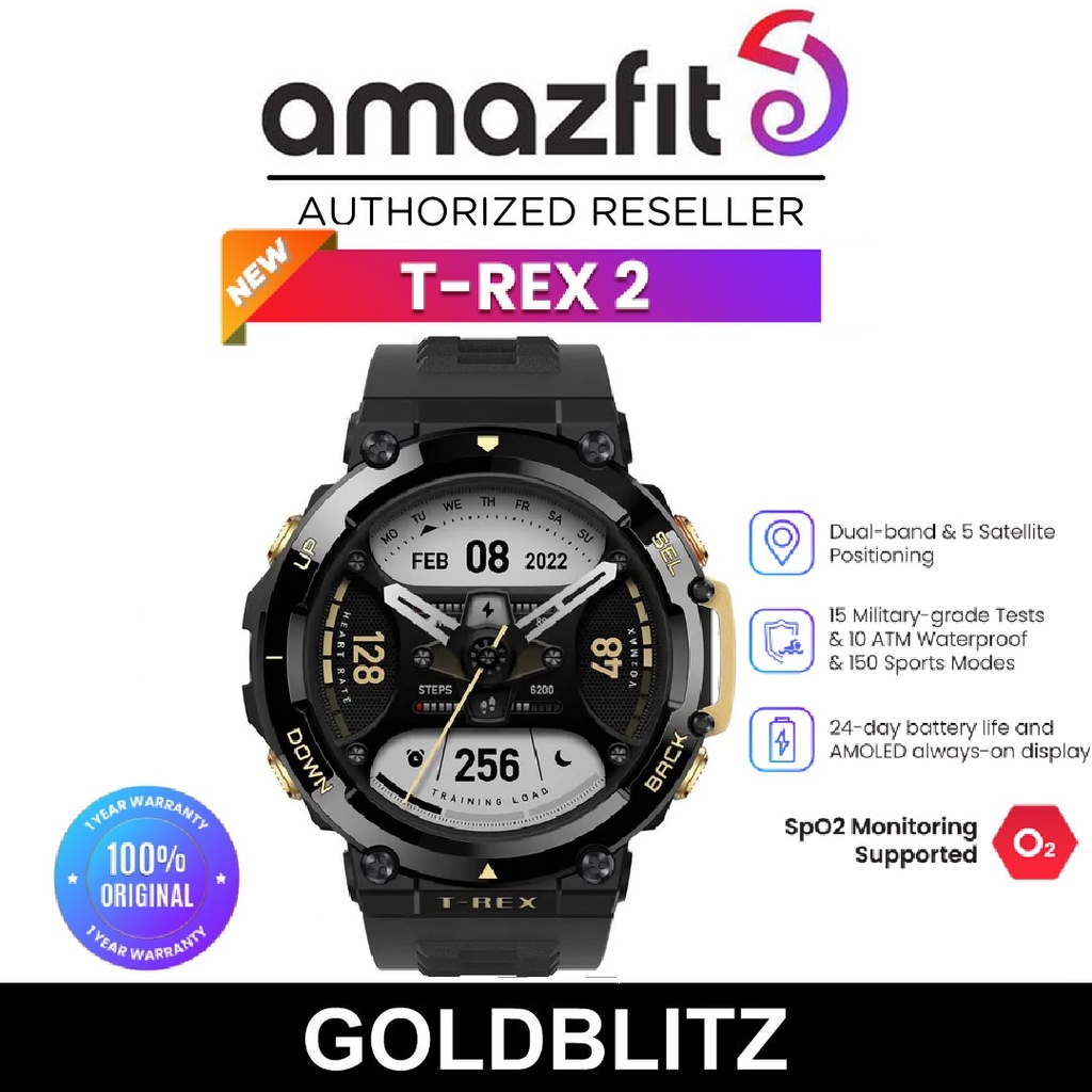 Amazfit T-Rex 2 Smartwatch 5 GPS Satellite Military-grade Fitness Heart ...
