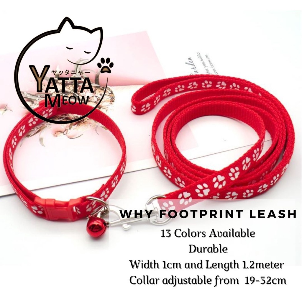 FOOTPRINT Cat Dog Pet Leash Collar 19-32CM With Bell Adjustable Neck ...