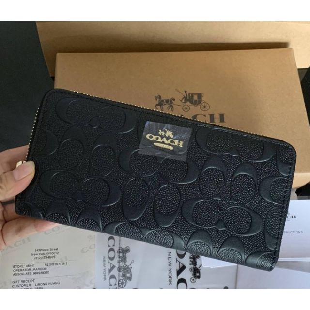 READY STOCK COACH F53834 Black Long Wallet Black colour Coach Box women Purse Pouches Zipper Zip Wallet