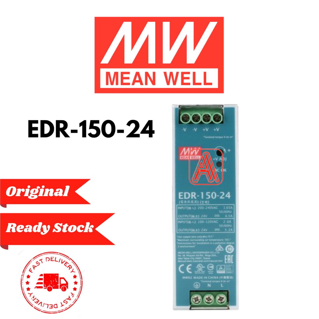Mean Well EDR-150-24 24V 156W Din Rail Type Power Supply MeanWell ...