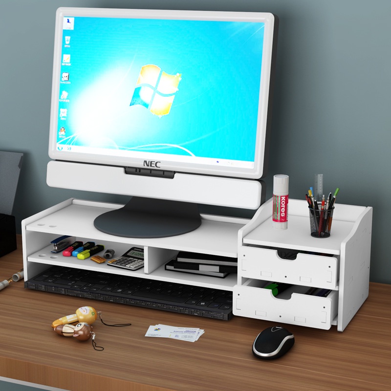 Desktop computer monitor screen extender keyboard storage office