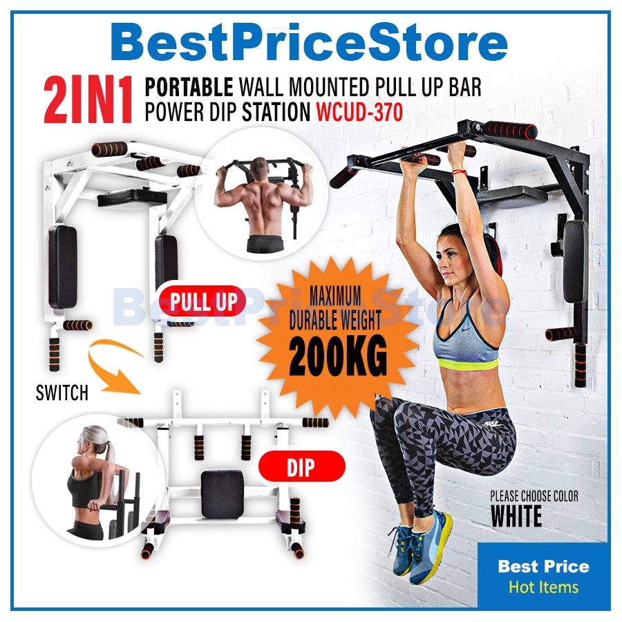 BPS 2in1 Bar2Fit Chin Up Pull Up Rack Bar Gym Grade Portable Wall Mounted 2 in 1 Six 6 Packs Power Dip Station WCUD 370 Shopee Malaysia