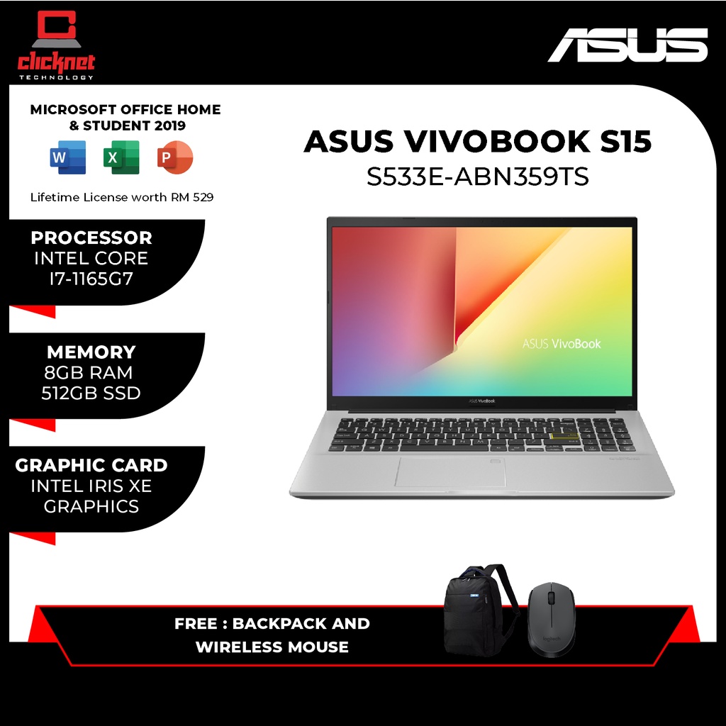 Asus Vivobook S533e Abn359ts I7 1165g7 8gb 512gb Ssd 156 Fhd White W10 Hands Shopee