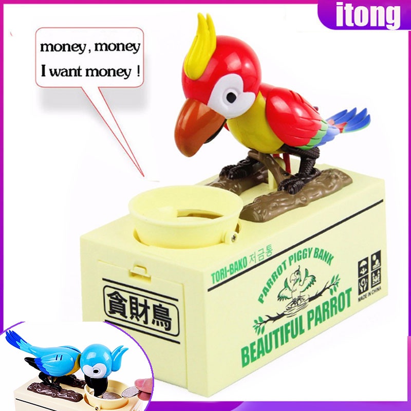 Mechanical Robotic Greedy Parrot Eating Coins Wangwang Piggy Bank ...