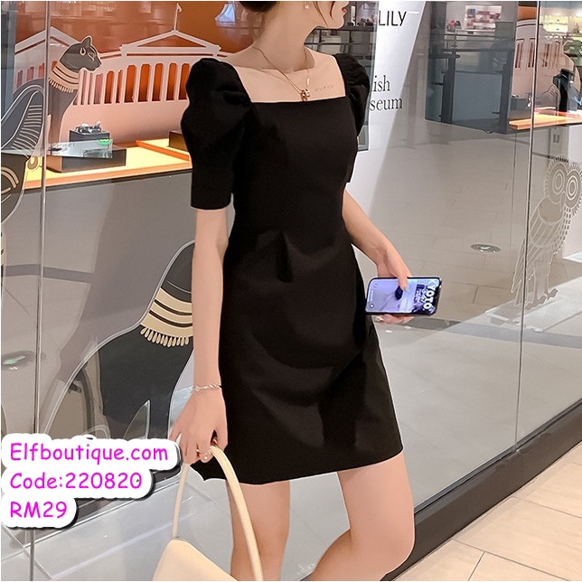 Ready Stock Puff Sleeve Dress Slim Fit Slimline Women Mini Black Skirt