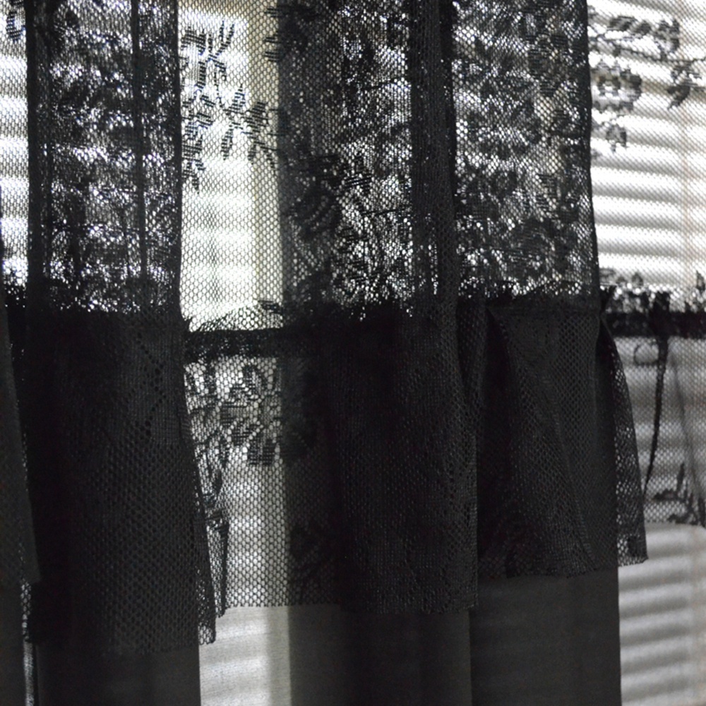 【Ready Stock】1PC Black Lace Floral Embroidered Voile Curtains Vintage ...