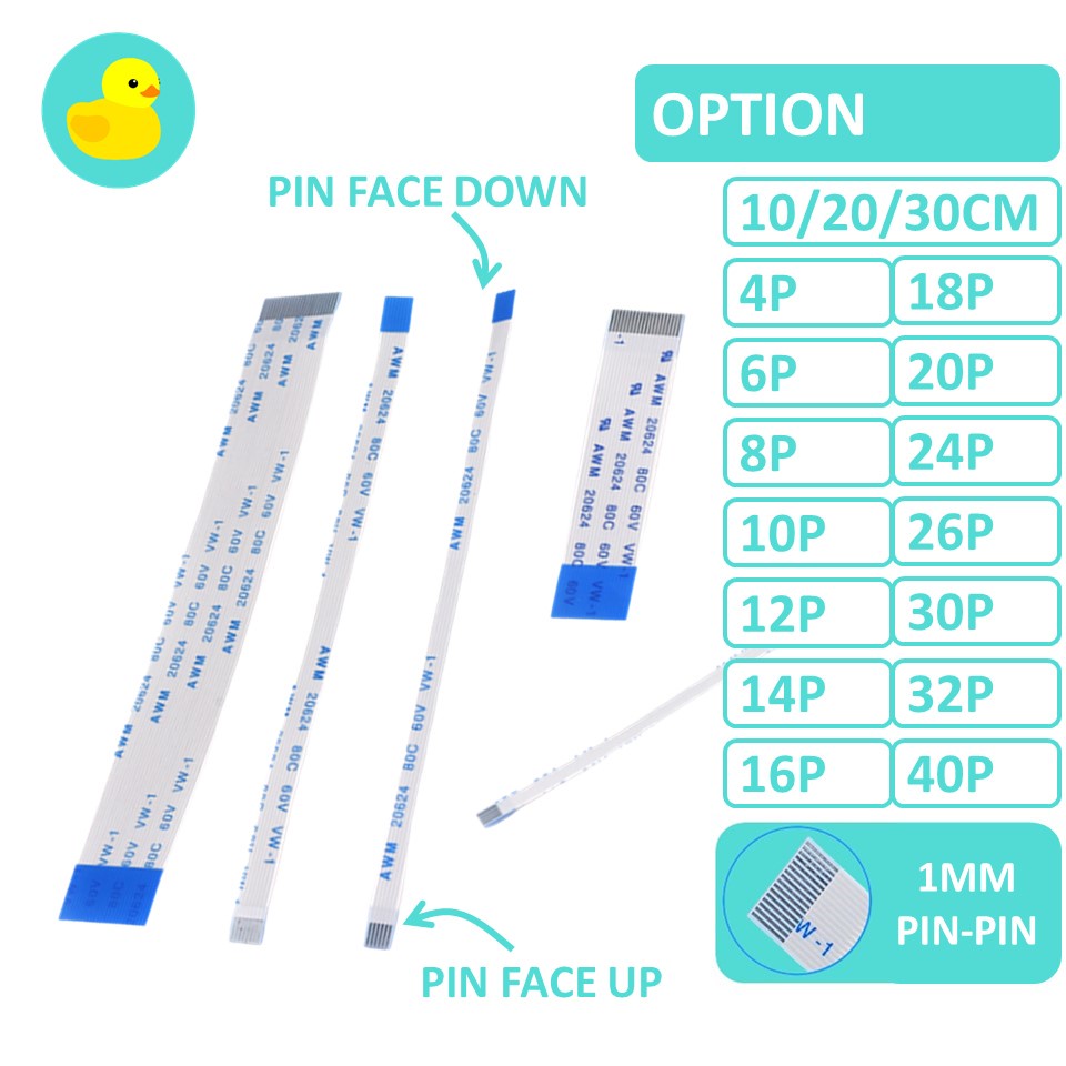 Ffc Fpc Flexible Flat Cable 1mm Pitch Opposite Contact Side 10 30cm 4p 40p Shopee Malaysia 3012