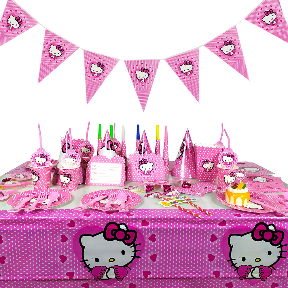 Hello kitty theme happy Birthday kids Party Decor paper plate Party ...