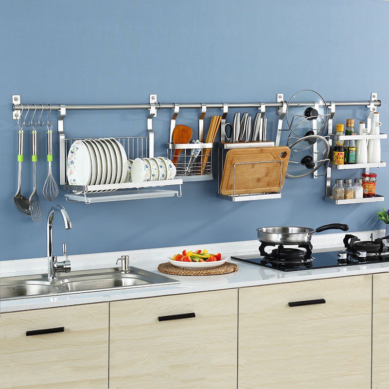 stainless steel kitchen wall-mounted rack knife plate rack pot lid ...