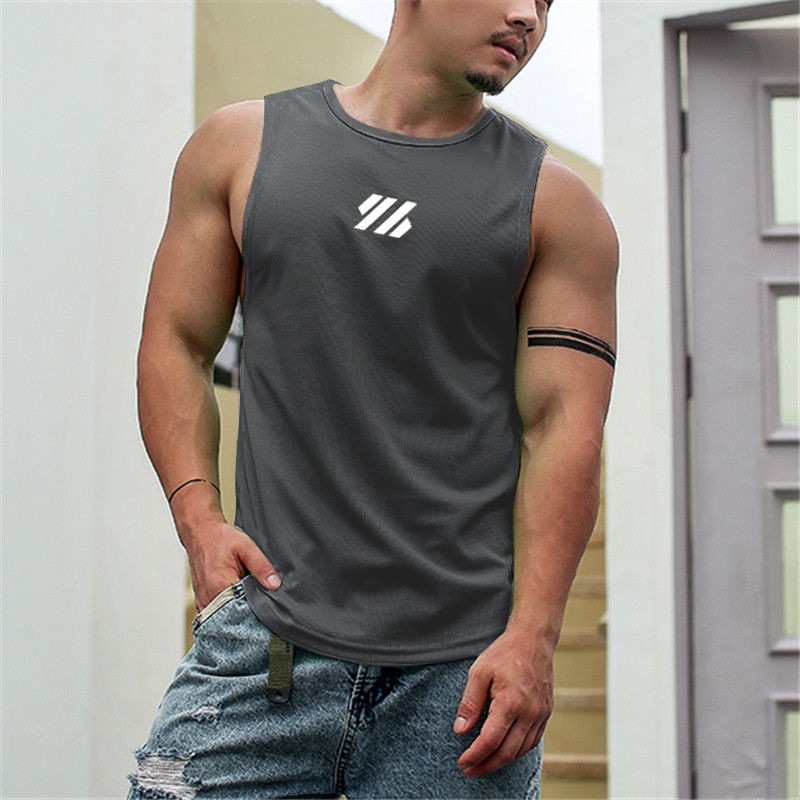 Mens Sleeveless Quick Dry Elastic Singlet Casual Sports Gym Fitness ...