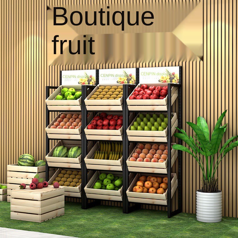 >Fruit display rack, supermarket vegetable fruit shop cabinet, wooden ...