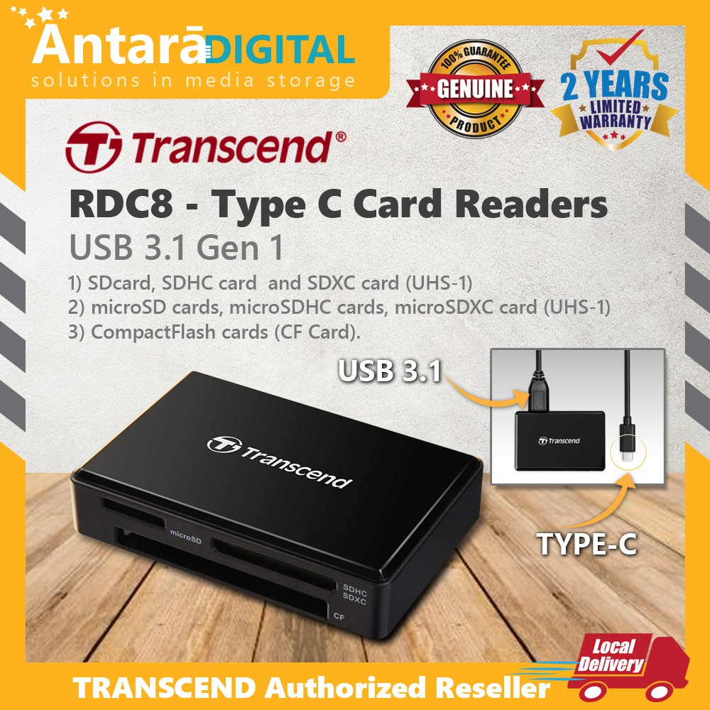 Transcend RDC8 USB 3.1 Gen 1 TypeC Smart Allin1 MultiCard Reader