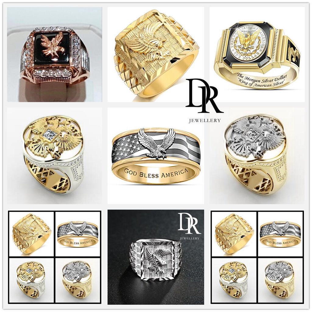 DR Jewelry Cincin Lelaki Men Stainless Rings Emas 916 Golden and Silver