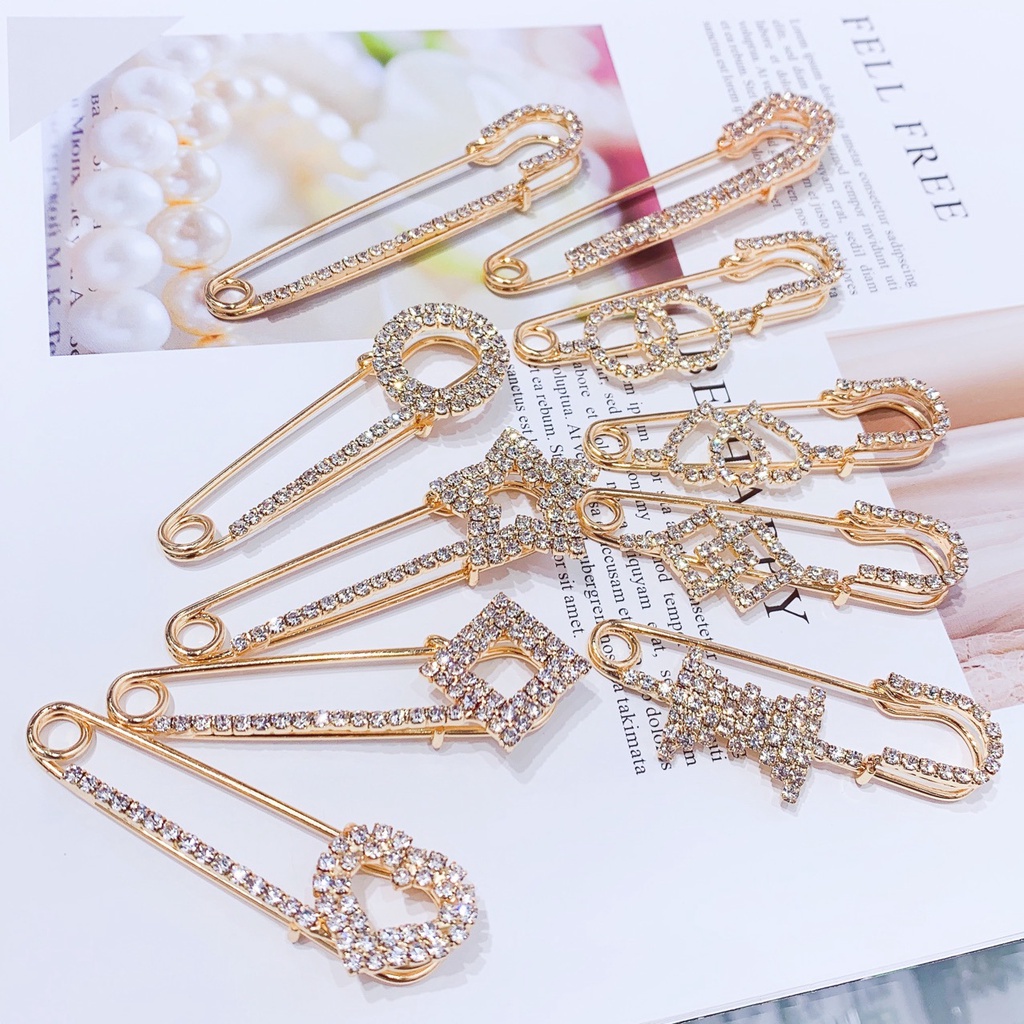 Rhinestone Long Brooch kerongsang pin bahu Pin Tudung Korean All-Match ...