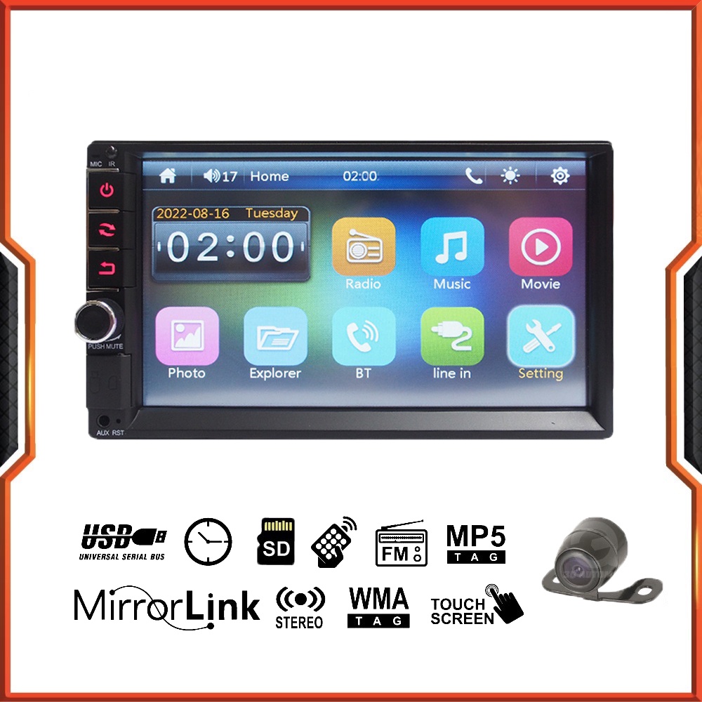 Universal 7 Inch Double Din Car MP5 Bluetooth FM USB Player Support