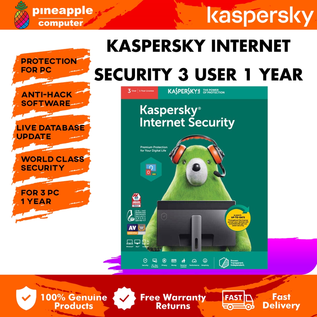 Kaspersky Internet Security Antivirus 3 Device PC 1 Year - Retail Pack ...