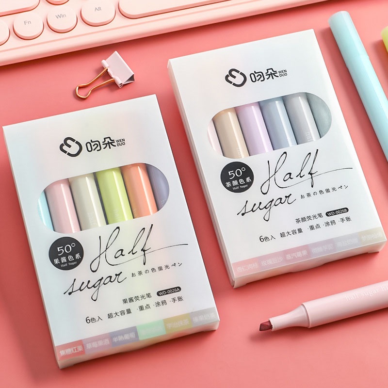 6 Colors Highlighters Pen Korea Stationery Multicolor Marker Student Colorful Pen Shopee Malaysia