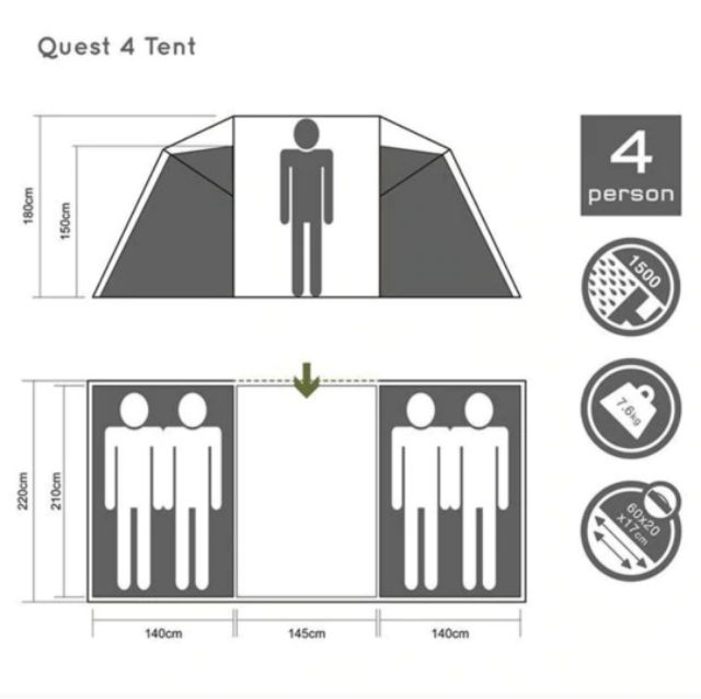 Ready Stock Gelert Quest 4 Tent Camping Khemah besar muat 6 orang Green Black Shopee Malaysia
