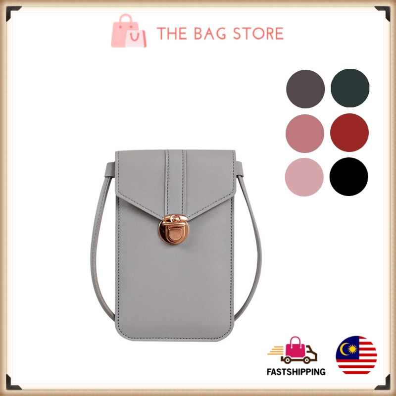 Le Voue Women Simple PU Leather Transparent Touchable Shoulder Crossbody Sling Bag Handphone Bag Mobile Phone Bag 8116