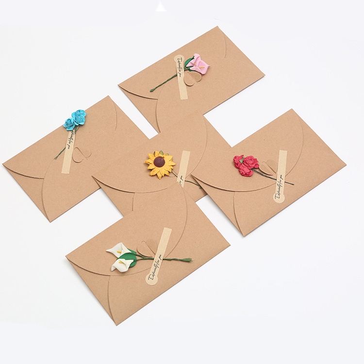 Vintage DIP Kraft Paper Envelope with Flower Decoration / Surprise Gift ...