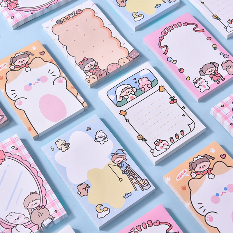 80 Sheets Lovely Bear&Girl Series Sticky Notes Student Cartoon DIY Memo ...