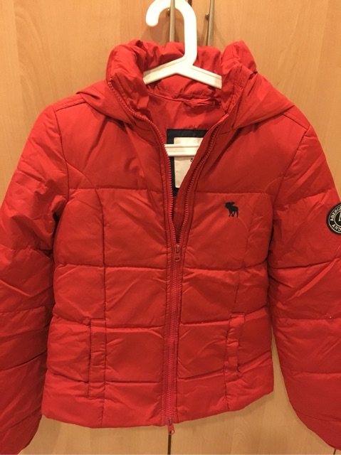 Abercrombie and fitch red puffer jacket hot sale