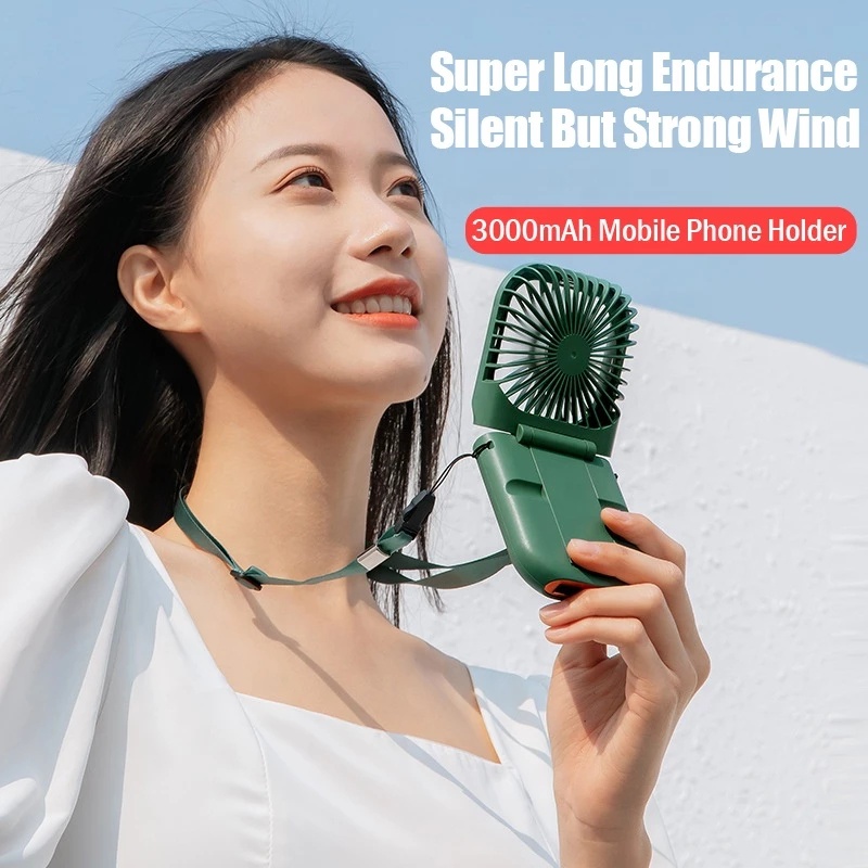 (Cable+Lanyard) Portable Mini Fan /USB Rechargeable Adjustable Hand Fan