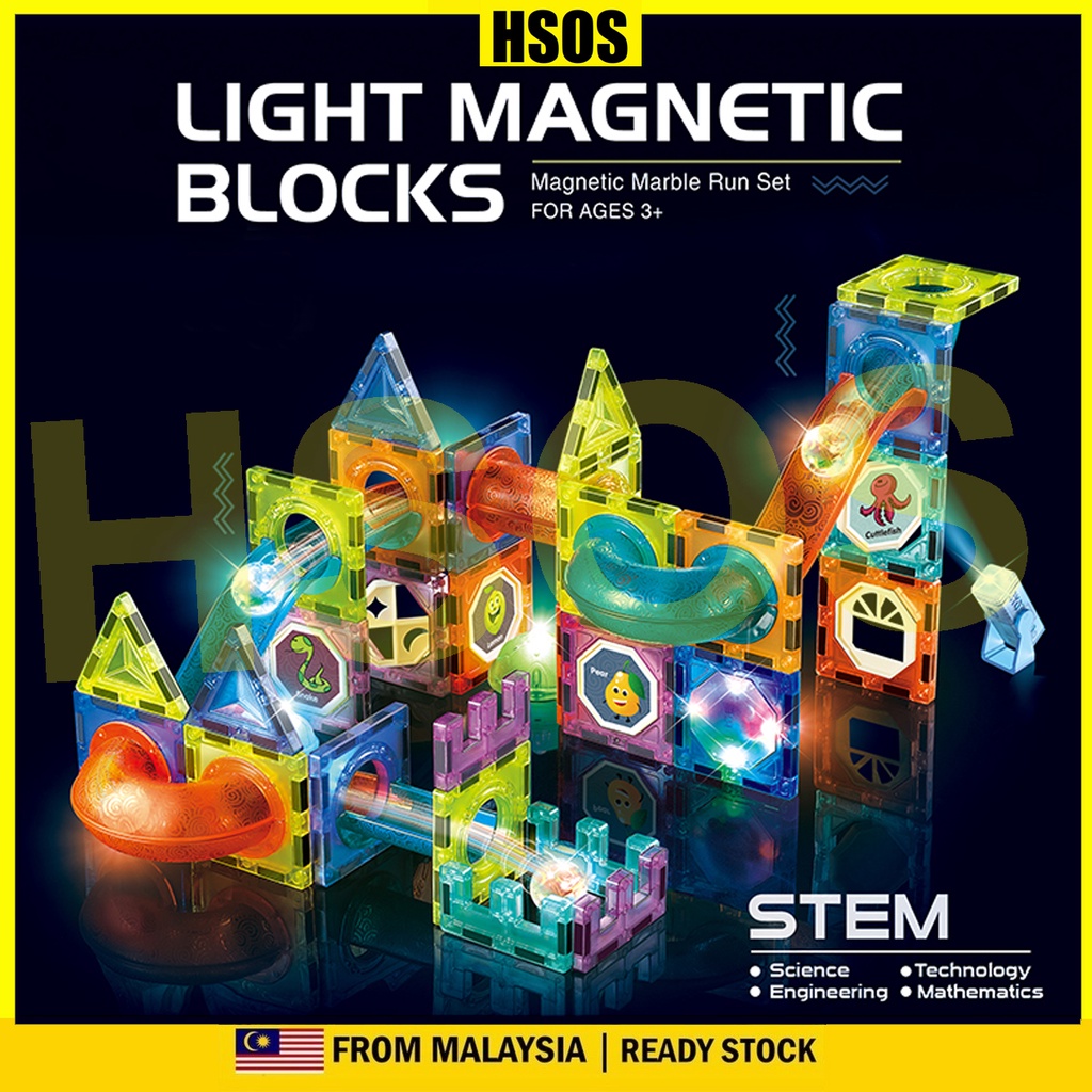 Magnetic Tiles Building Blocks for Kids Glowing Marble Run Magnetic ...