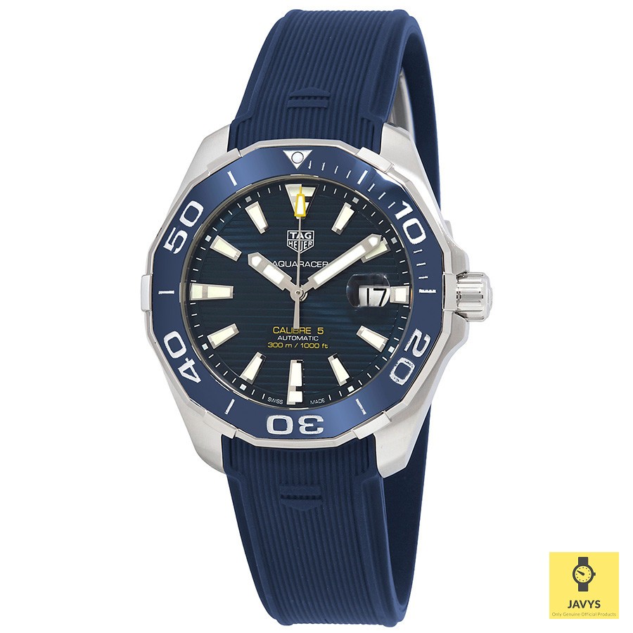 TAG Heuer Aquaracer WAY201B.FT6150 Date Magnifier Ceramic Bezel Automatic 43mm Rubber Strap Blue Genuine