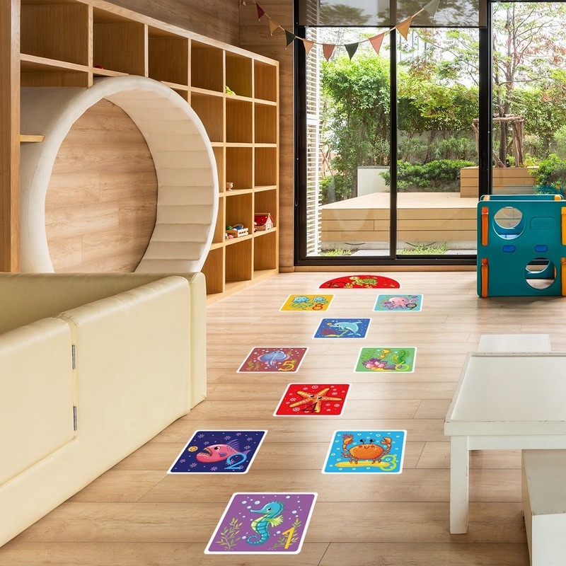 Baby Kids Children Wall Stickers Cartoon Number Hopscotch Jump Plaid ...