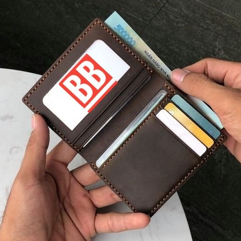 No Box] Compact Handmade Genuine Cow Leather Vertical Wallet for