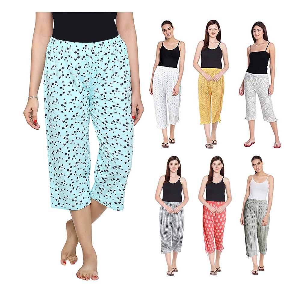 Adult Three Quarter Casual Night wear Sleep Pant Floral Stripes Women 3
