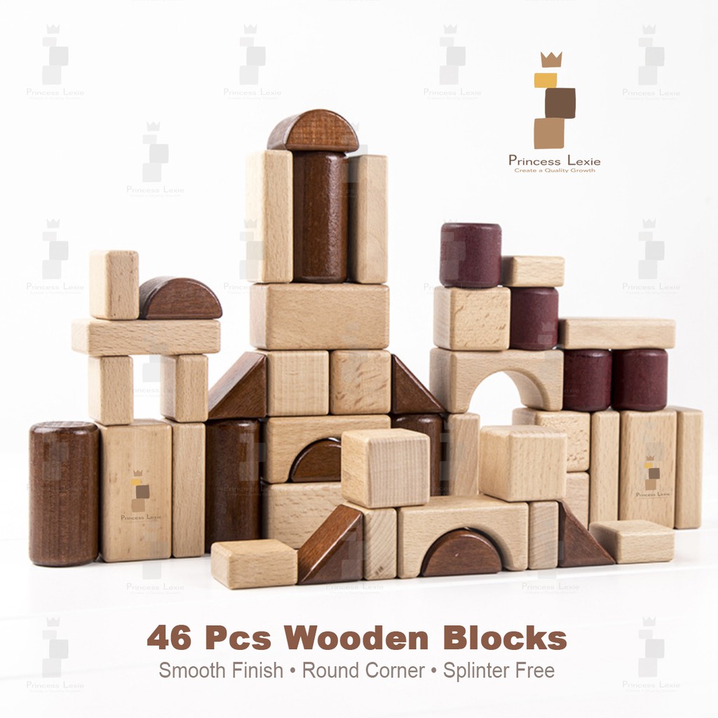 Princess Lexie 46 Pcs High Quality Wooden Building Block (Beech Wood)/  Stacking Cubes Early Age Montessori Toys | Shopee Malaysia