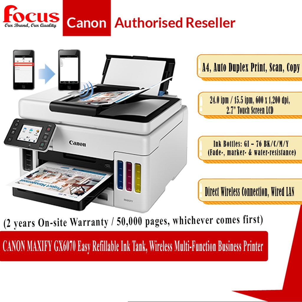 Canon Maxify Gx6070 Easy Refillable Ink Tank Wireless Multi Function Business Printer For High 1463