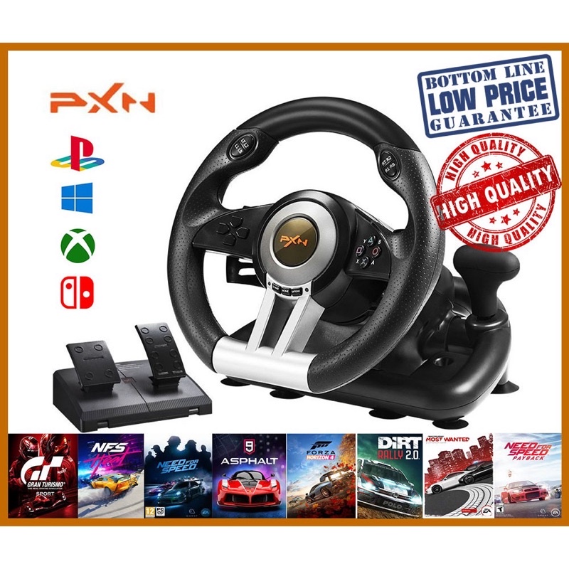 (Ready stock)PXN V3 PRO 180 DEGREE USB RACING STEERING WHEEL PEDALS PC ...