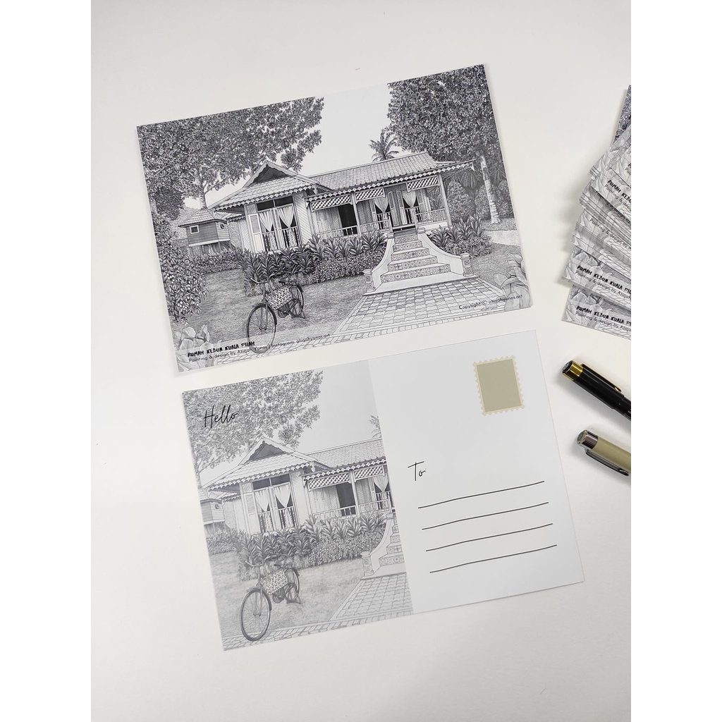 Malaysia Kampung Postcard Poskad Rumah Kebun | Hand drawn painting ...