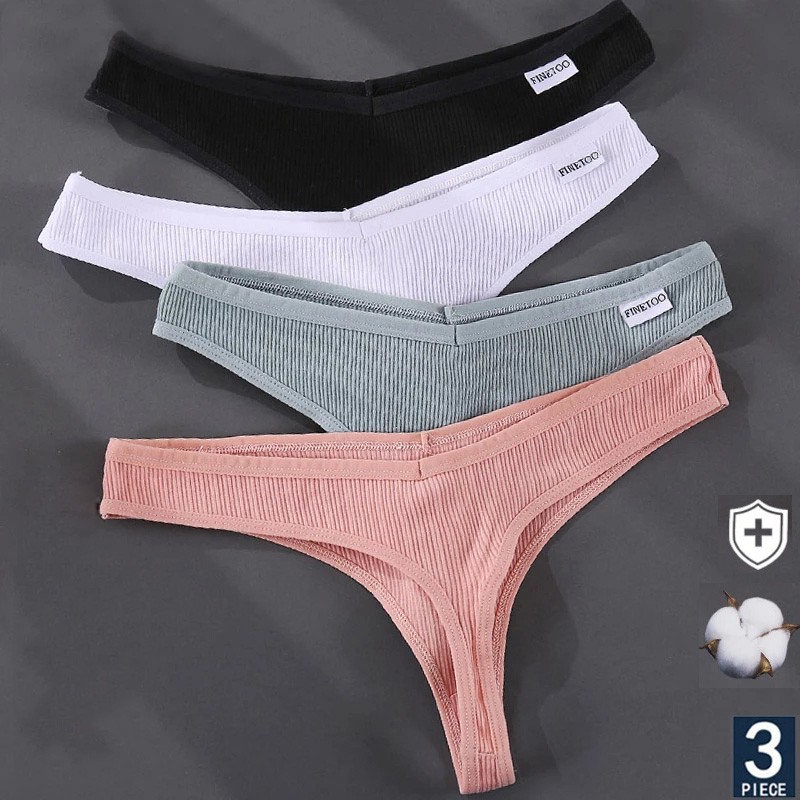 FINETOO 3Pcs/Set Panty Women's Sexy Lingerie Cotton G-String Thong Low ...