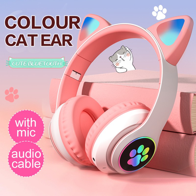 Pink cat ear headset with mic hotsell