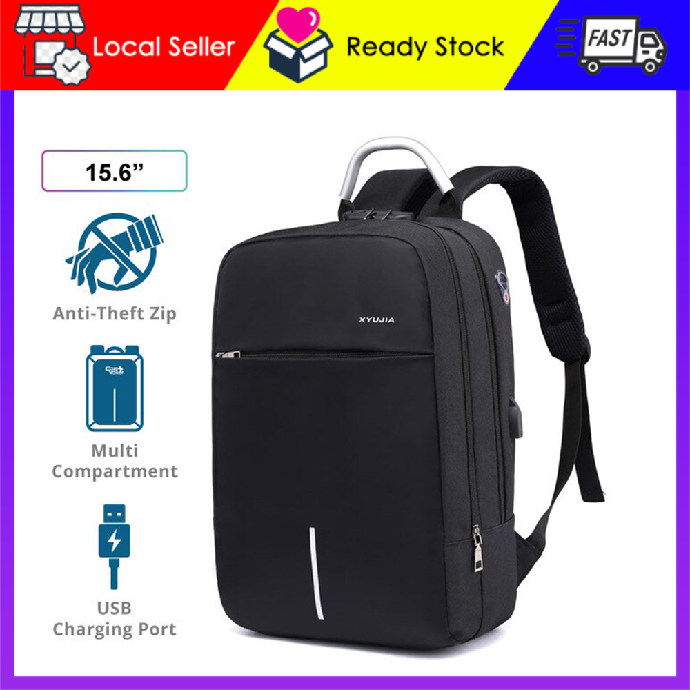 AntiTheft Code Lock USB Charging Men Backpack 15 Inch Laptop Bag