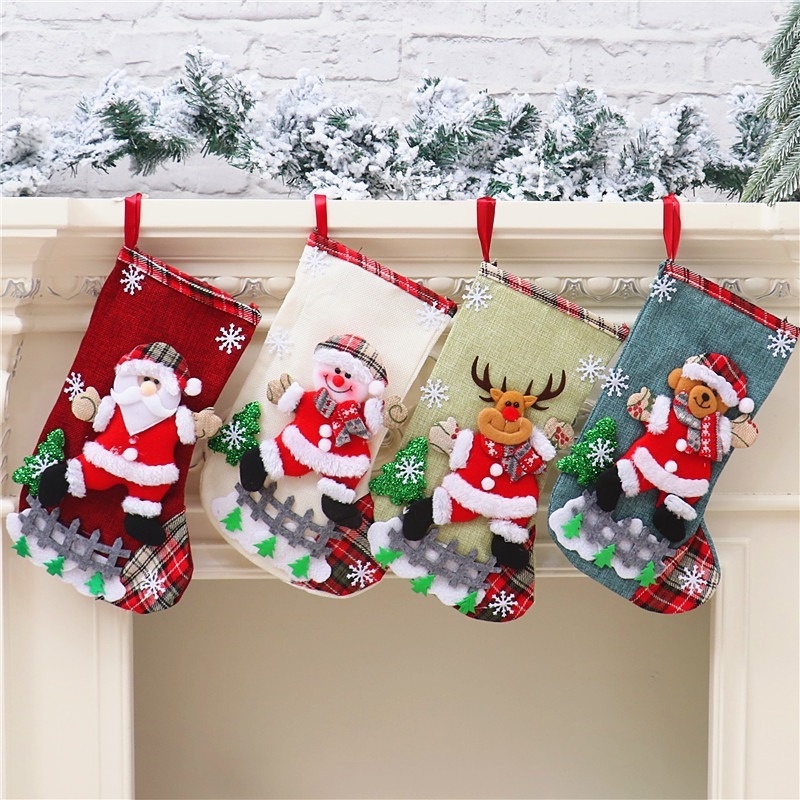 Exquisite Linen Christmas Stocking Gifts Bag / Cute Snowman Elk ...